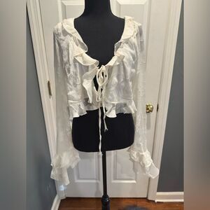 Textured Chiffon Tie Front Frilly in US size 4